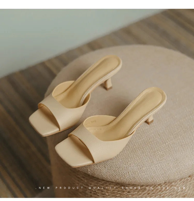 Genuine Leather French Slim Heel Slippers for Women’s