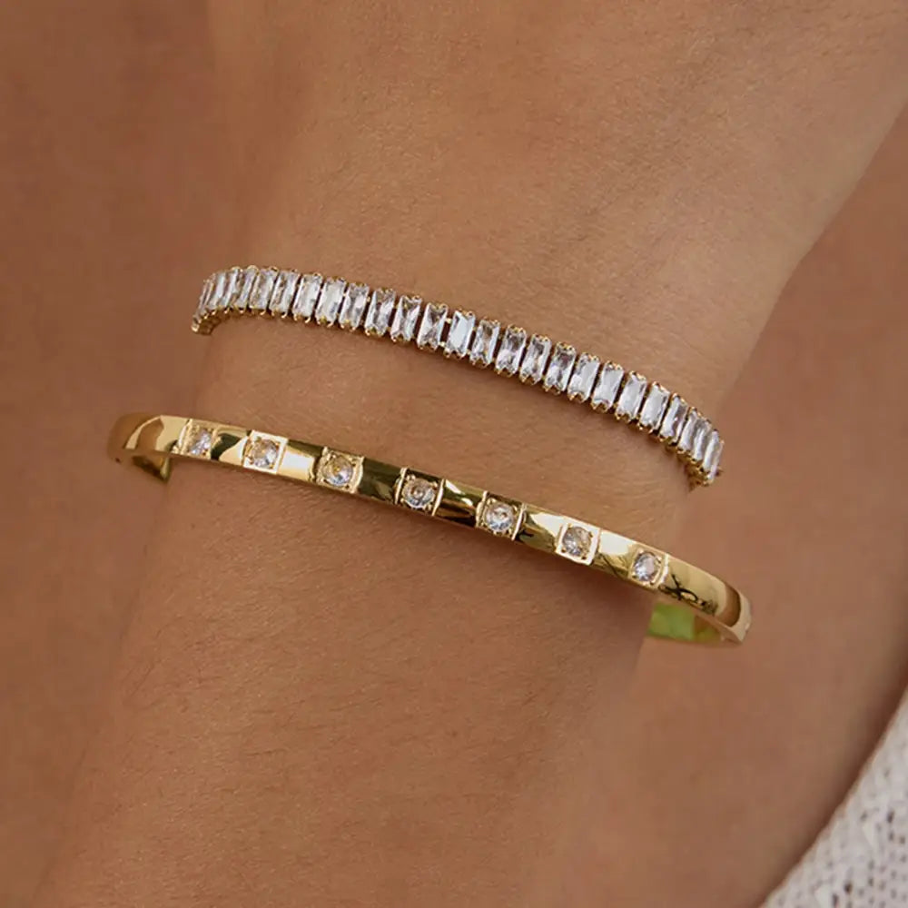 Stainless Steel Square Zircon Paper Clip Chain Tennis Bracelet