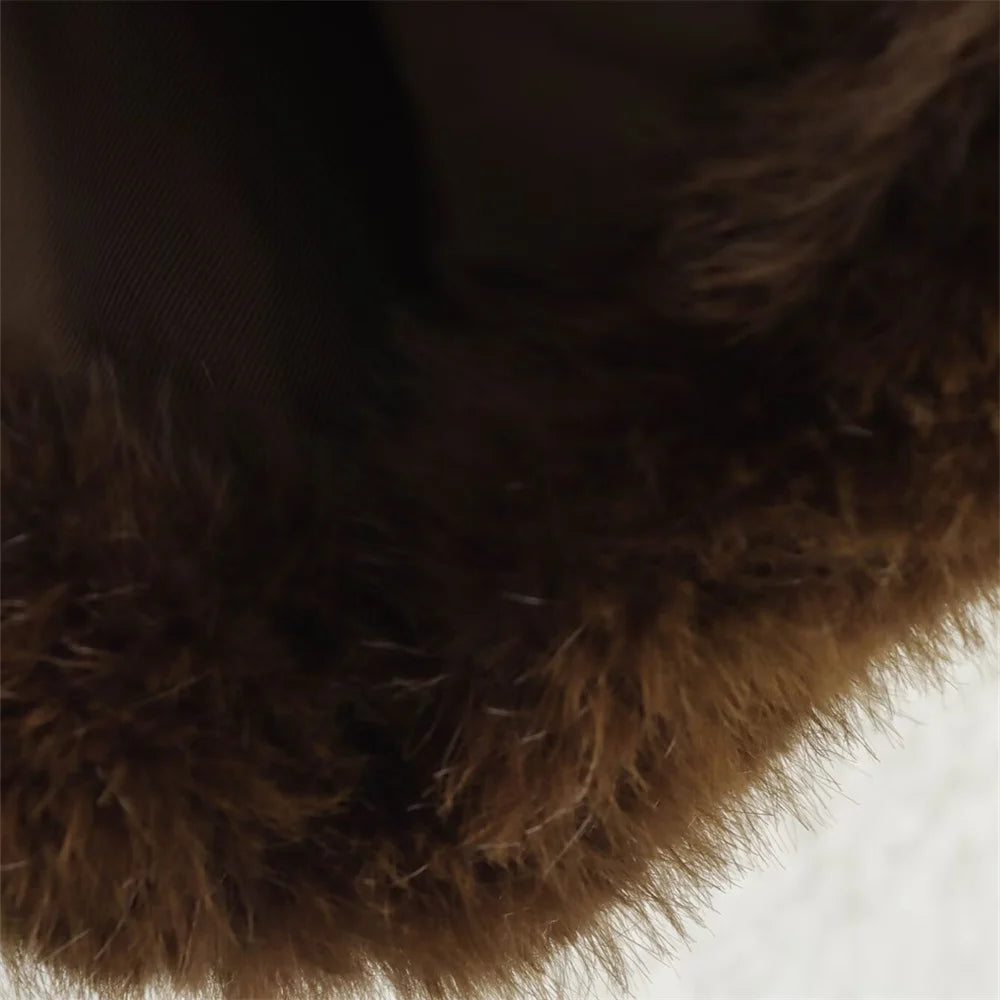 Loose Lapel Button Embellished Brown Long Sleeved Jacket for Women’s