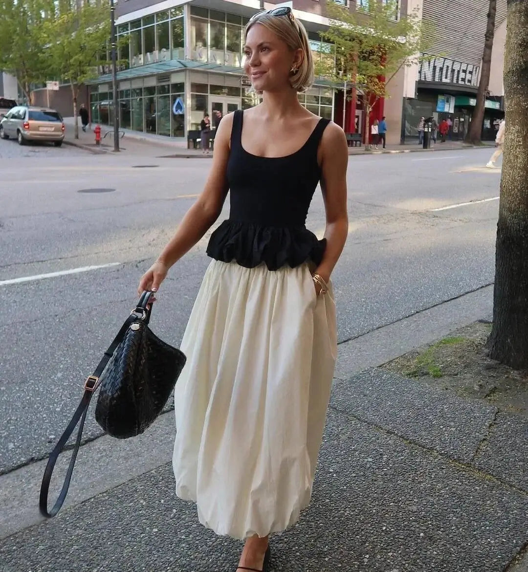 Black Ruffled Patchwork Tank Top