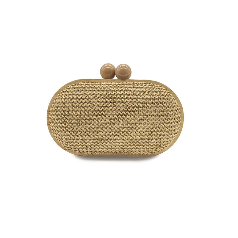 Oval PP Straw Clutch Bag for Women
