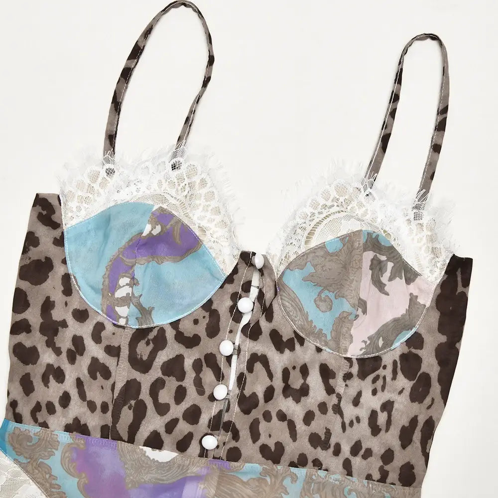 Chiffon Print Leopard High Slit Baroque Women Dress