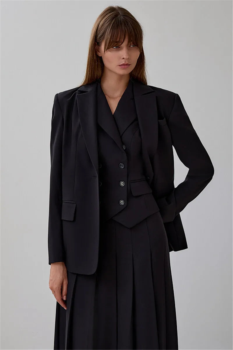 Two Piece Sets Women Double-breasted Vest And Split Skirt Matching