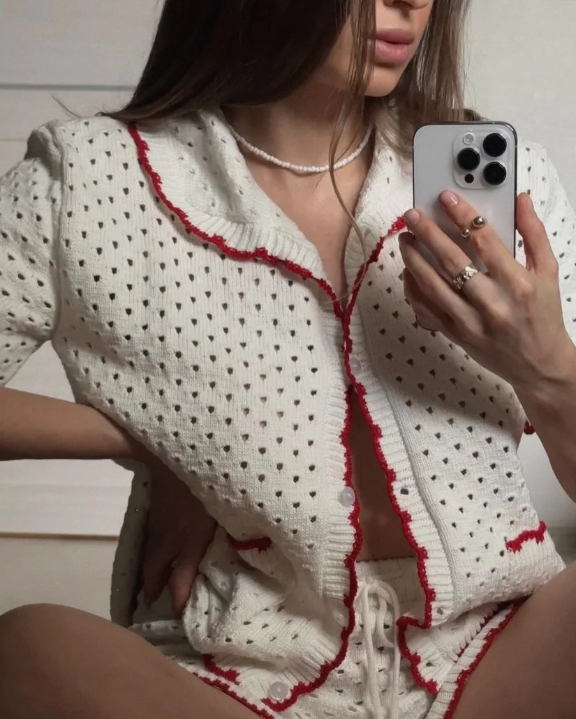 Knitted Suit Women’s Casual Short Sleeve T shirt Set