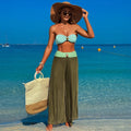 Bandeau Bikini Set Women Khaki Patchwork Front Metal High Waist Mesh Panties 3 Piece - Norellé