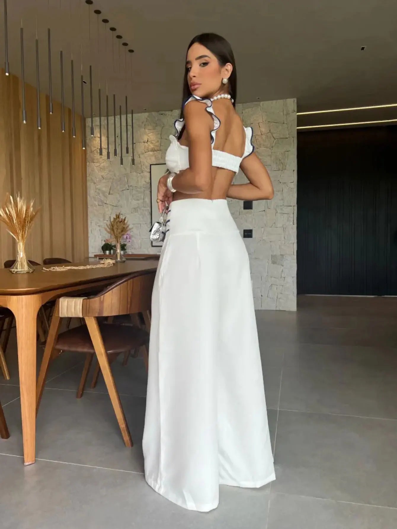 Pants Set For Women 2 Pieces With Short Top