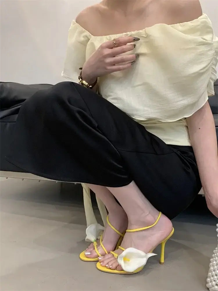 Sexy PVC Transparent Flower Narrow Band Women Sandals