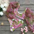 High Waist Bikini Set Floral Print Swimwear Women With Long Puff Sleeves - Norellé