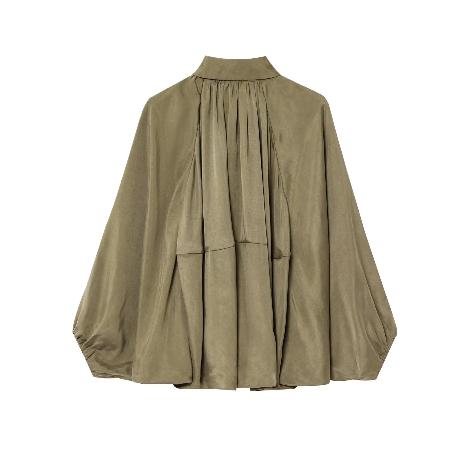 Elegant Pleated Green Oversize Bomber Jacket