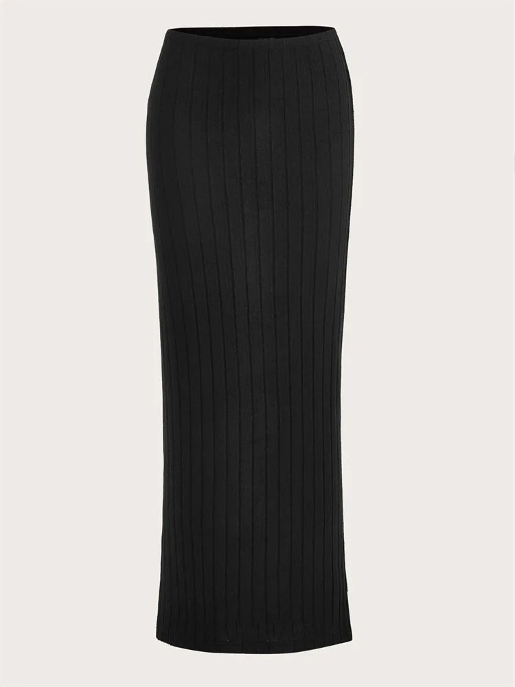 Casual Ribbed Knit Pencil Skirt Women