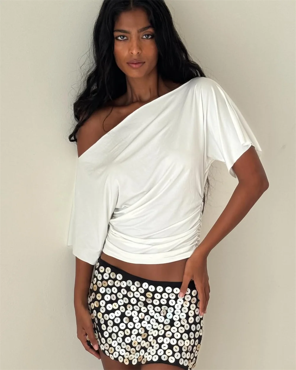 Off Shoulder Ruched Crop Top Women