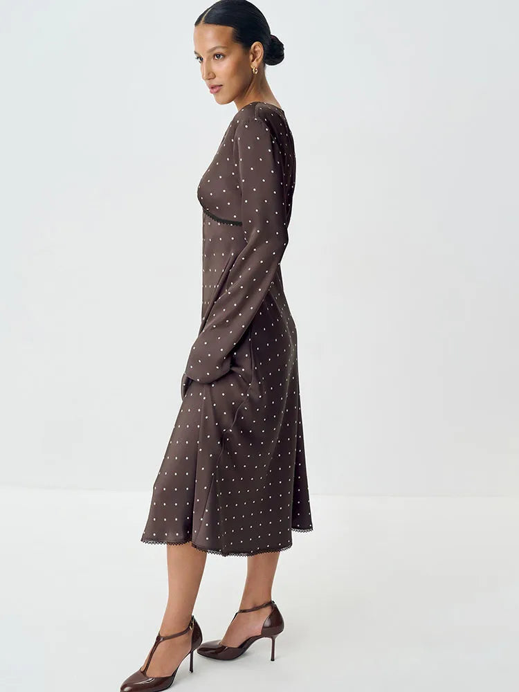 V-neck Printed Polka Dot Women Maxi Dress