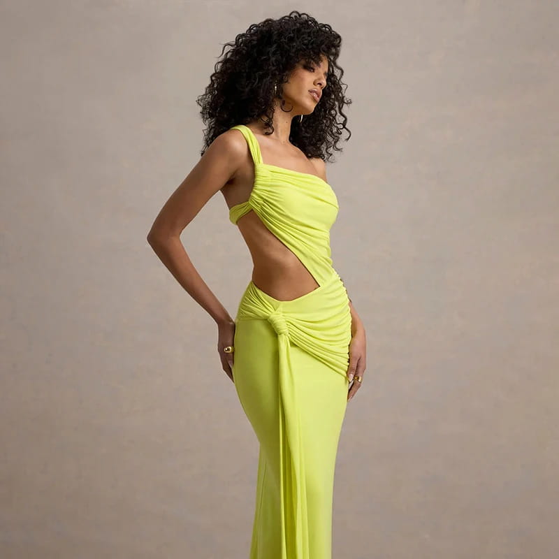 Women’S Solid Color One Shoulder Hollow Out Backless Dress