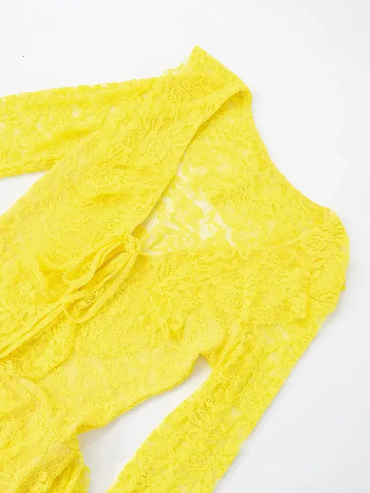 Lace Ruffled Streamer Dress For Women