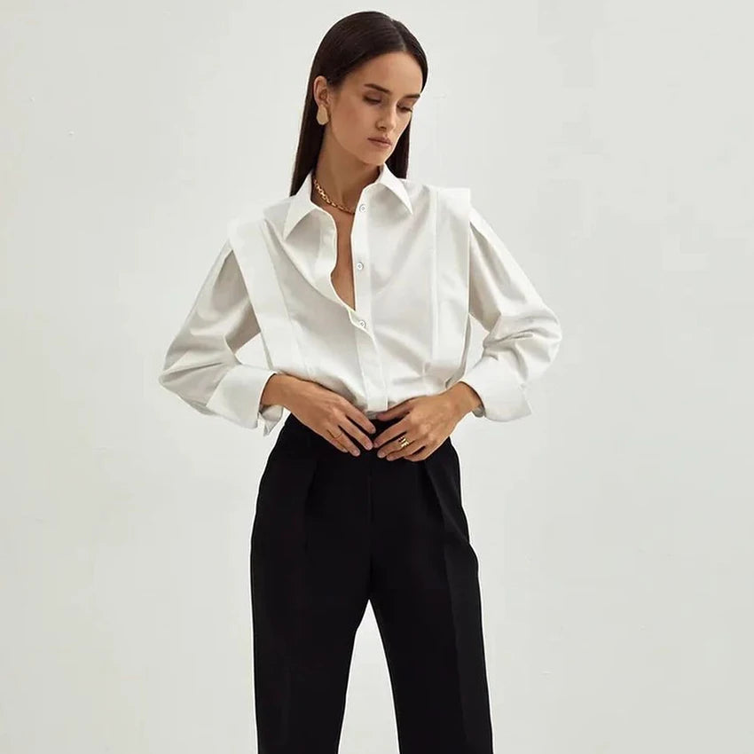 Elegant Cotton Lapel White Shirts Female
