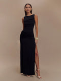 Sleeveless Pleated Bodycon Elegant Backless Maxi Dress Women - Norellé
