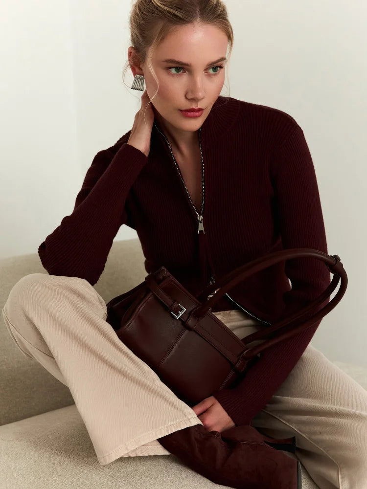 Zipper Knitted Cardigan Women