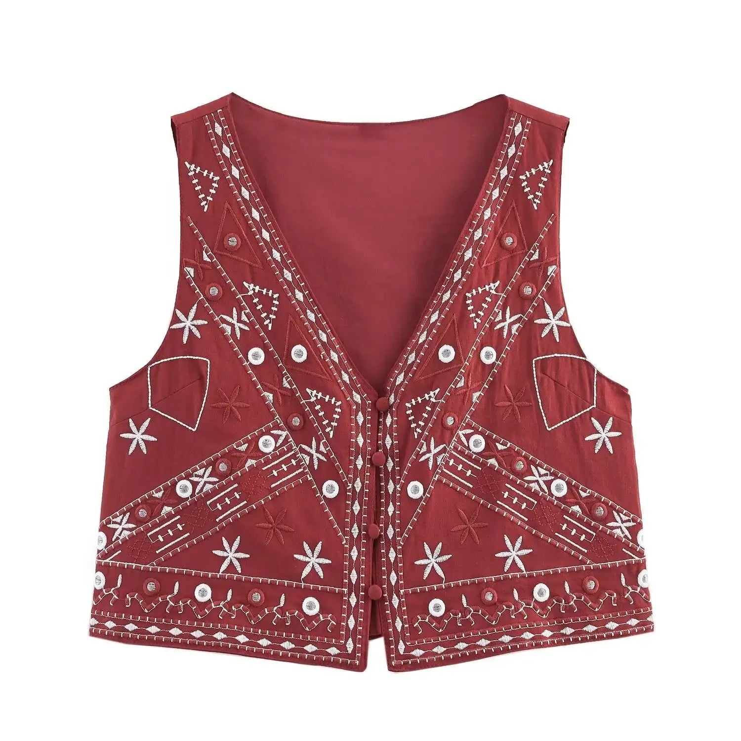 Women’s Casual Embroidered Sleeveless V-neck Short Vest Top + High Waist Shorts