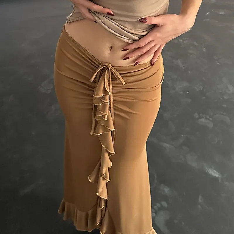 Women Solid Ruffles Skinny Skirt