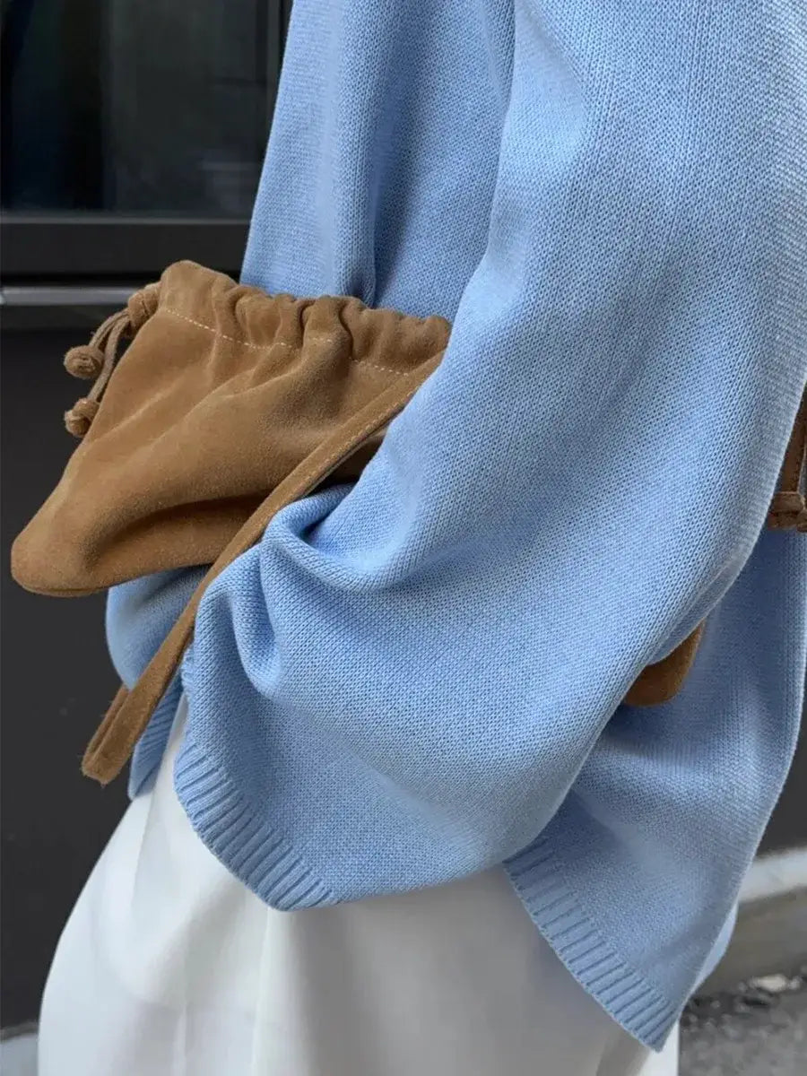 Backless O-neck Cotton Knit Sweater