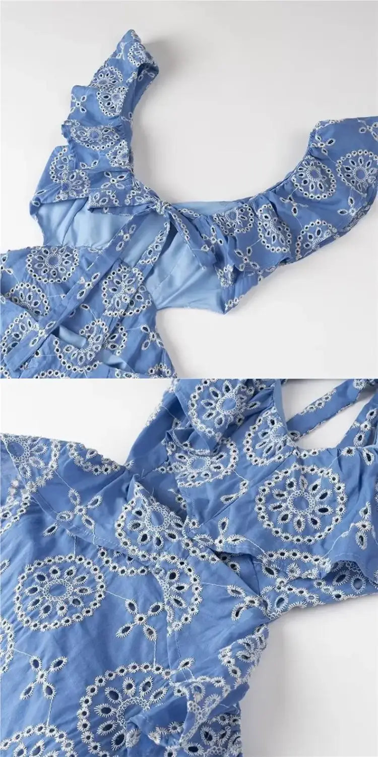 Elegant Cotton Embroidered Layered Decorated Midi Dress