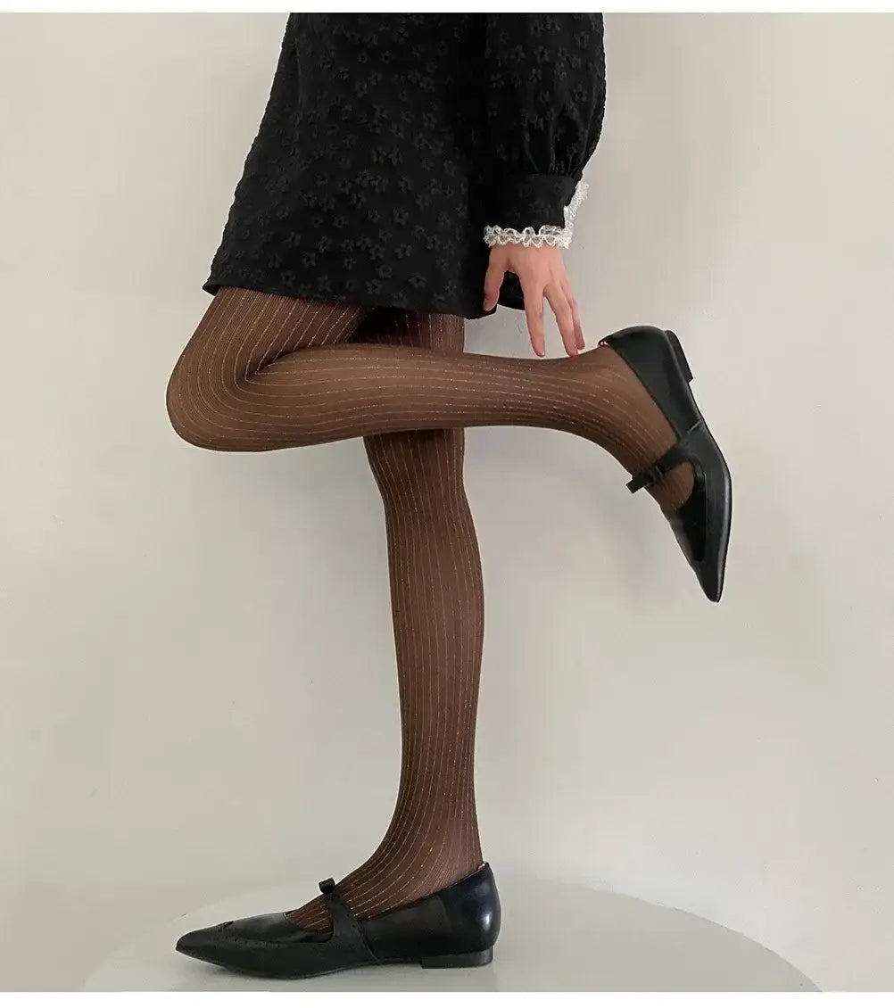 Black Tights Women Luxury Silver Silk Thigh