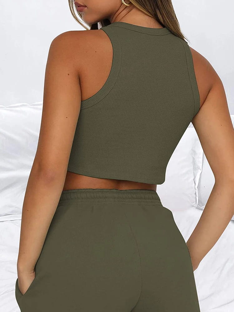 Sleeveless Waffle Elegant Women’s Sets