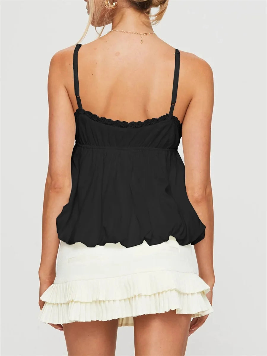 Women’s Camisoles Adjustable Thin Spaghetti Straps Lace Trim Tank Top