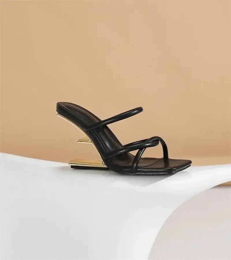 Metal Fretwork Wedges Slippers Women