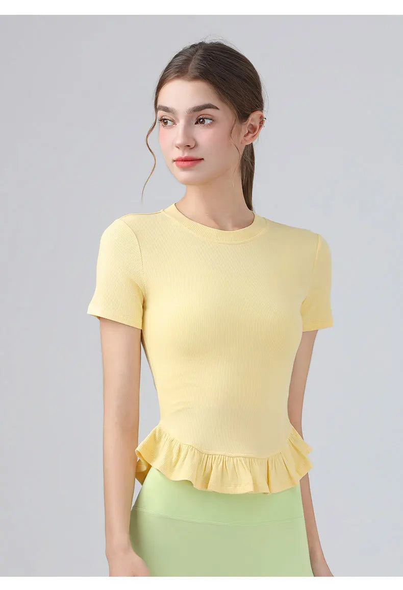 Summer Lacework Women Yoga Short Sleeve T-shirt