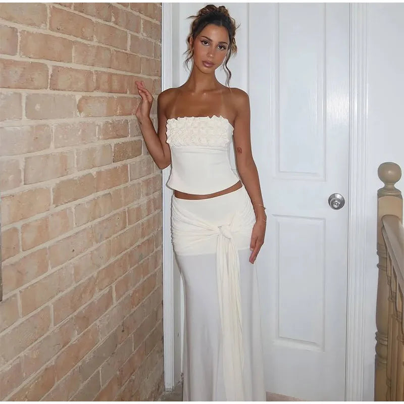 Lace High Street Half Dress Floral Camisole&Wrap Hips Skirts Sets