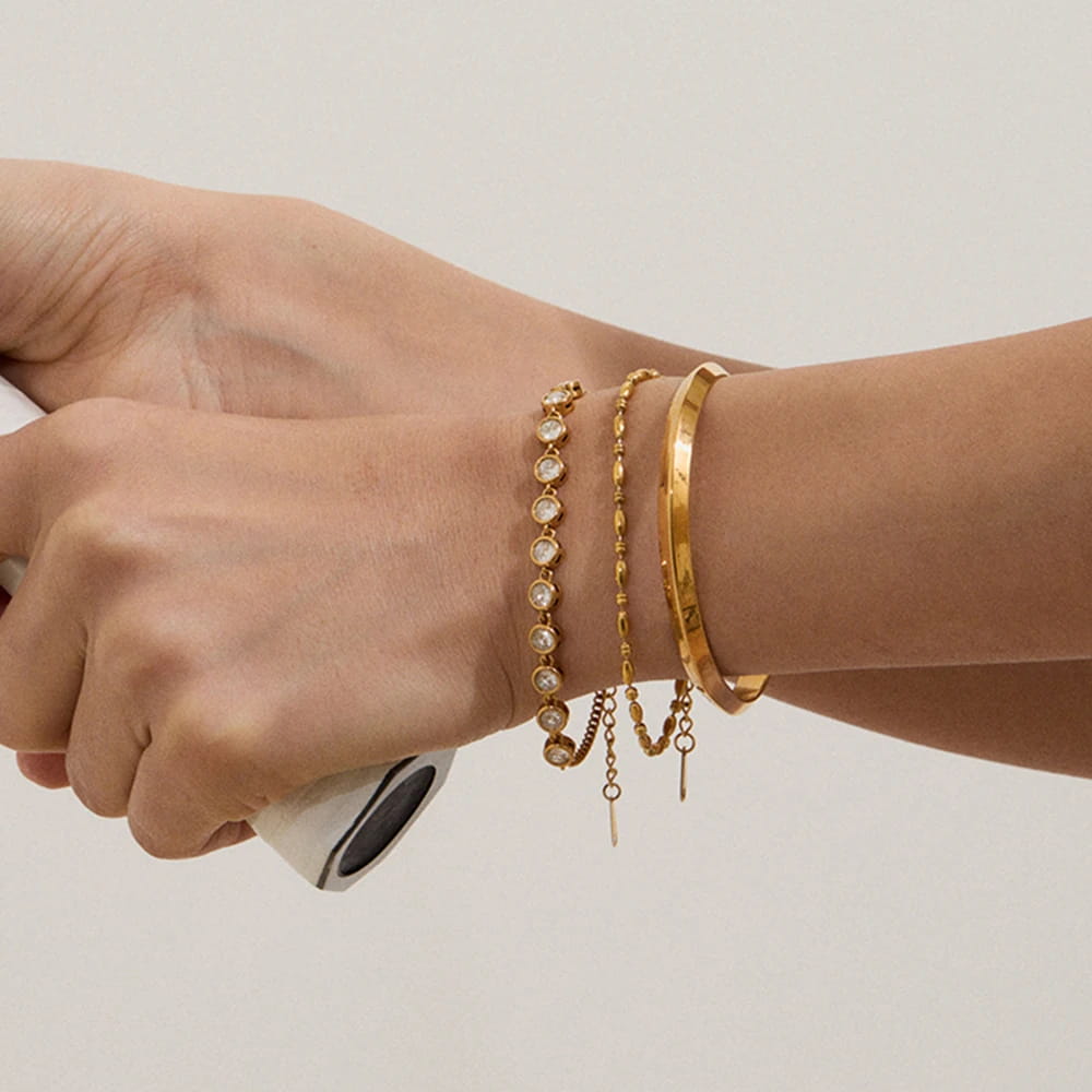 Stainless Steel Round Zircon Tennis Chain Bracelet