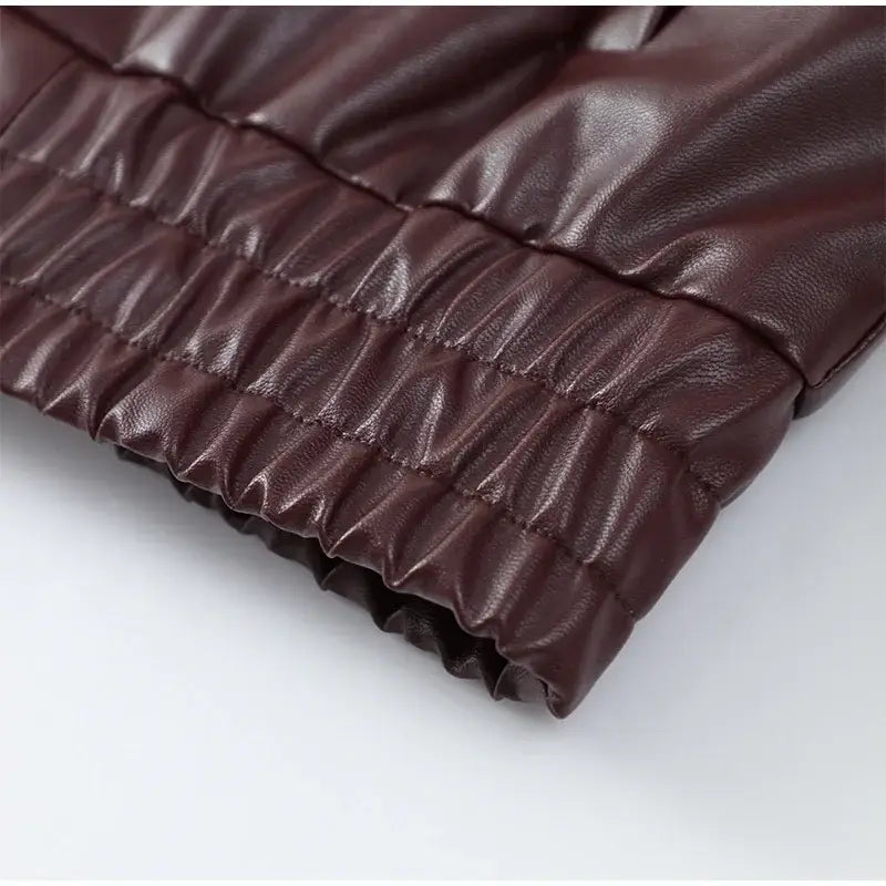 Vintage Wine Red Loose Short Leather Jacket Women