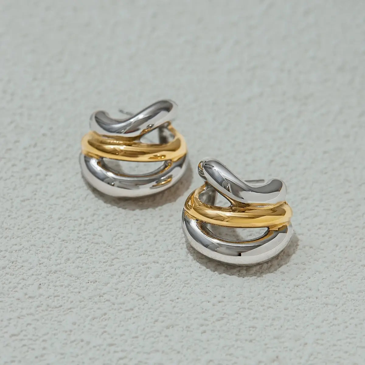 Plated Stainless Steel Double Color Irregular Hollow Line Ears Studs