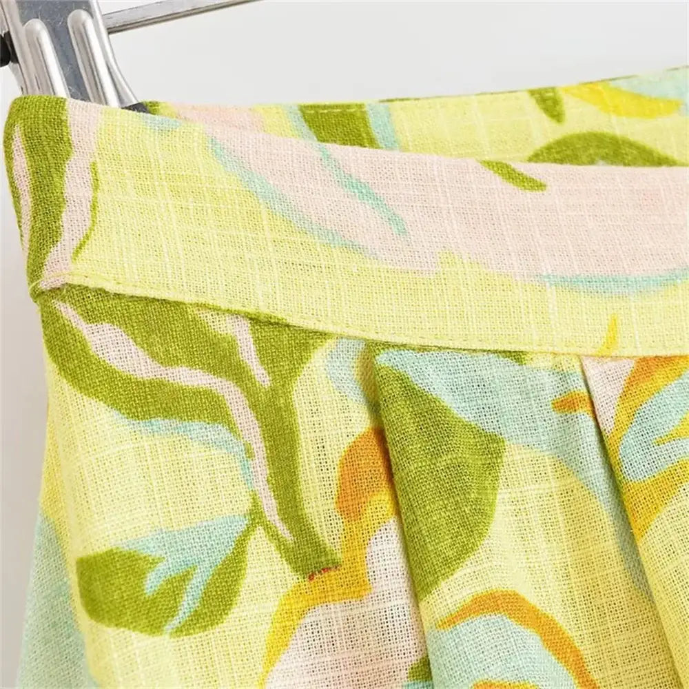 Women’s Strap Fashion Printed Short Top High Waist Long Half Skirt Set