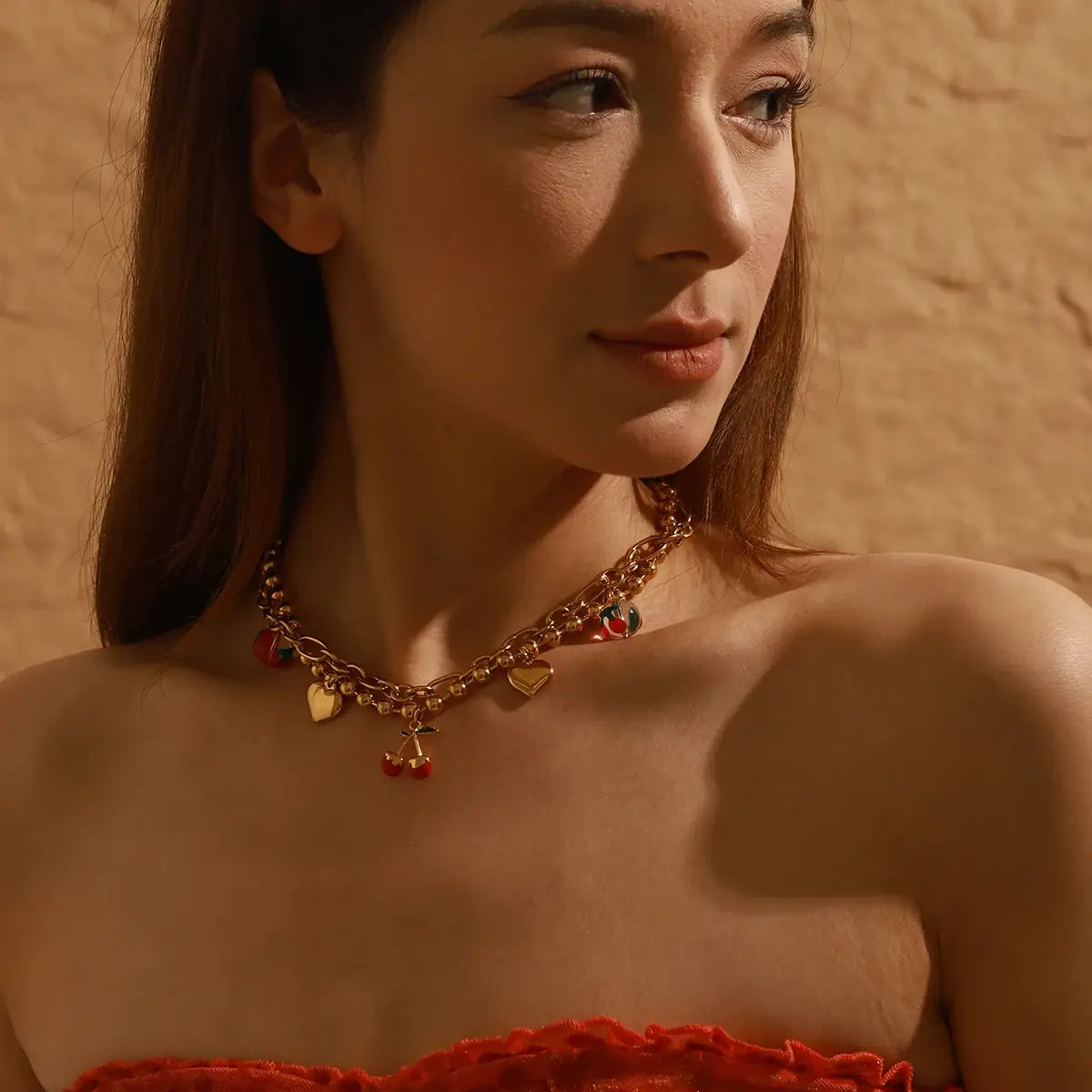 Chubby Love Cherry Pendant Necklace Stainless Steel