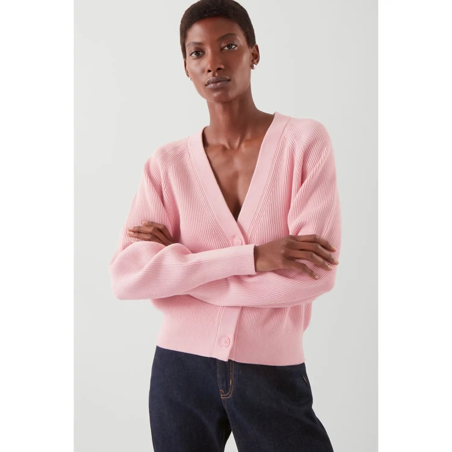 Casual V-neck Ribbed Bat-sleeve Cardigan for Women