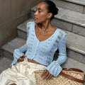 Knit Long Sleeve Cardigan For Women V Neck Solid - Norellé