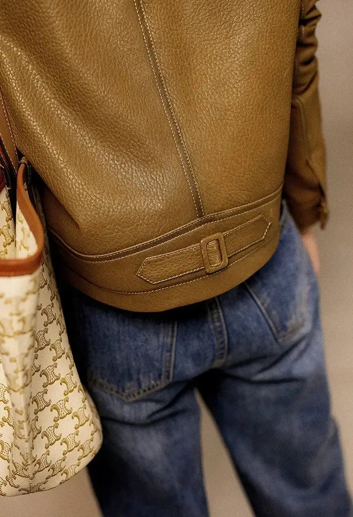 Single Breasted Leather Jacket Women’s Short Slim Fit Motorcycle