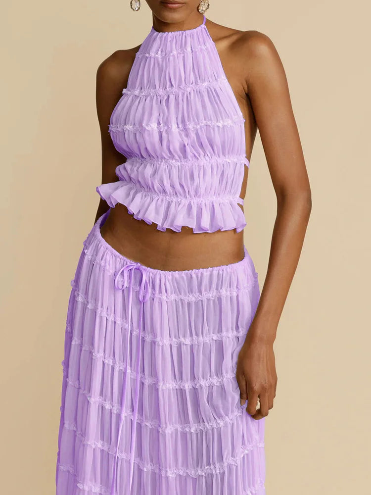 Summer Loungewear Suits Halter Short Top Maxi Skirt