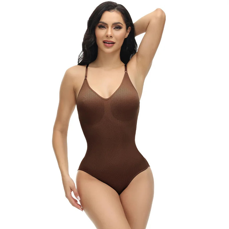 V Neck Spaghetti Strap Bodysuit Compression Body Suits