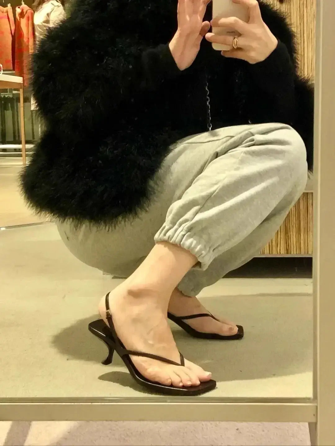 Retro Square Toe Clip Sandals