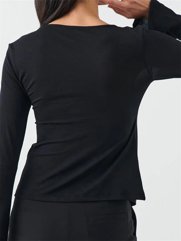 Women Slim Fit T-shirts Tops Long Sleeve V Neck