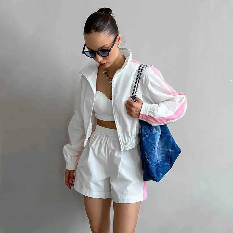 Women Loose Zip Hoodie and Sport Shorts Set