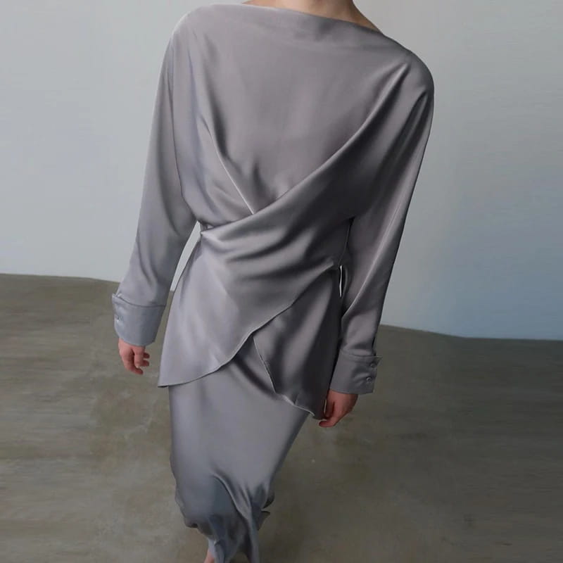 Fashion Long Sleeve Two Piece Casual Temperament Satin Women’s Set