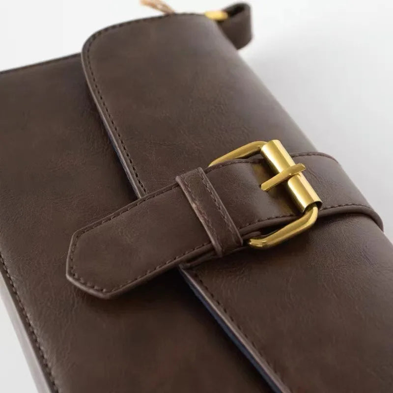 Women Bag Small Square Vintage Coffee Flap PU Leather Shoulder Bag