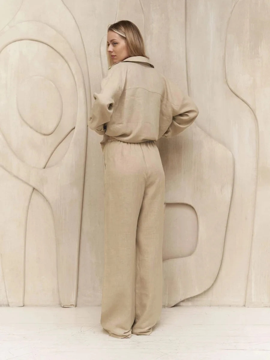 Long Sleeved Shirt Wide Leg Pants Set