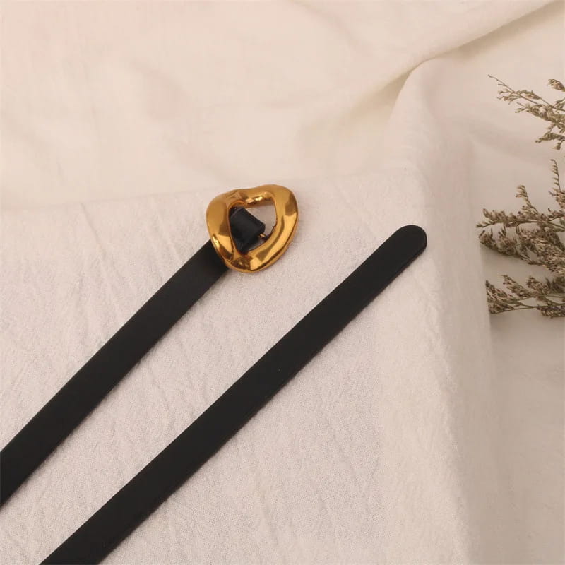 Gold Bronze Metal Buckle PU Leather Knotted Belt