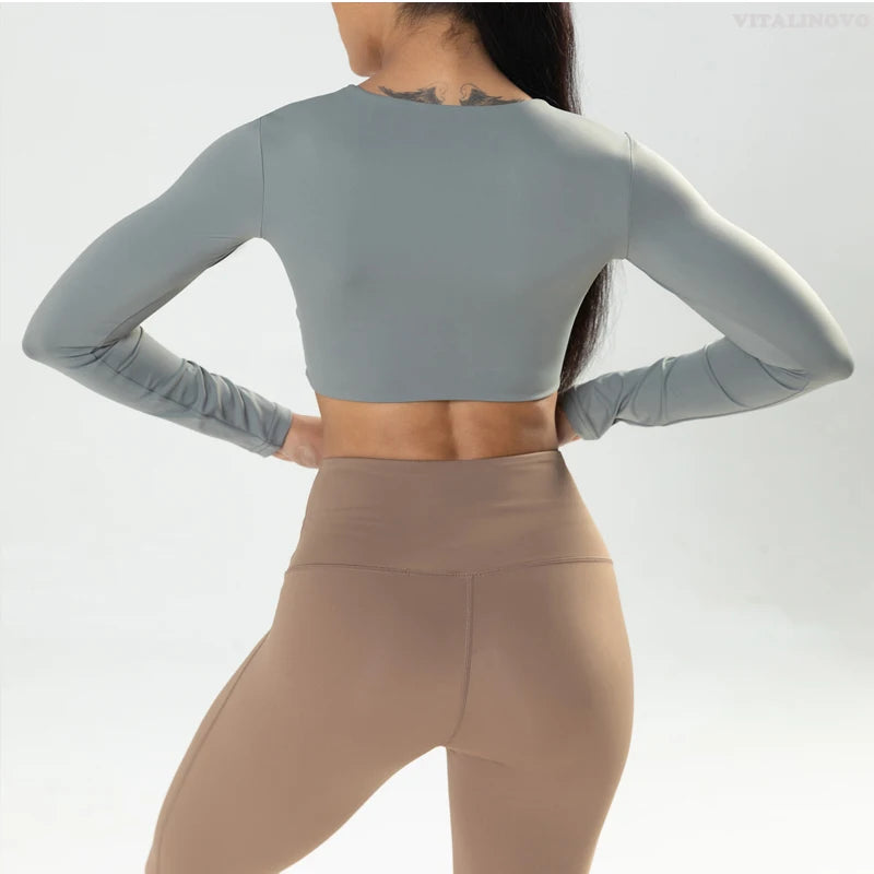 Long Sleeve Gym Crop Tops for Women