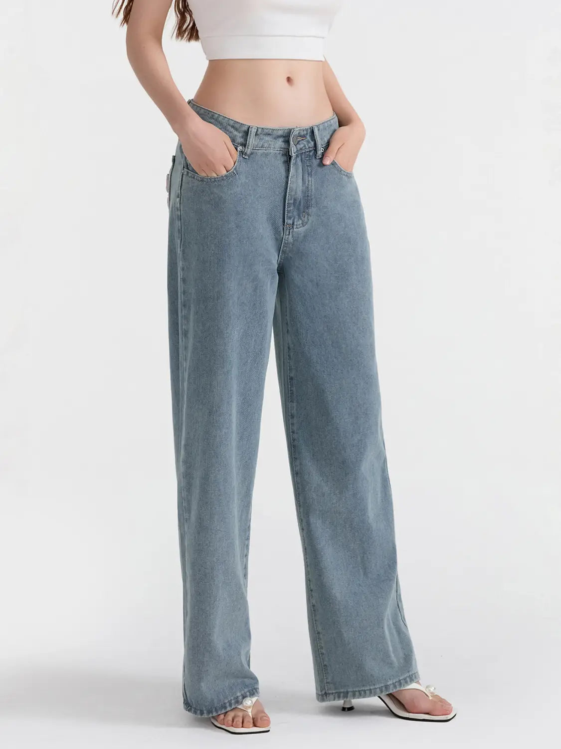 Low Waist Zipper Button Closure Bow Loose Trousers Women